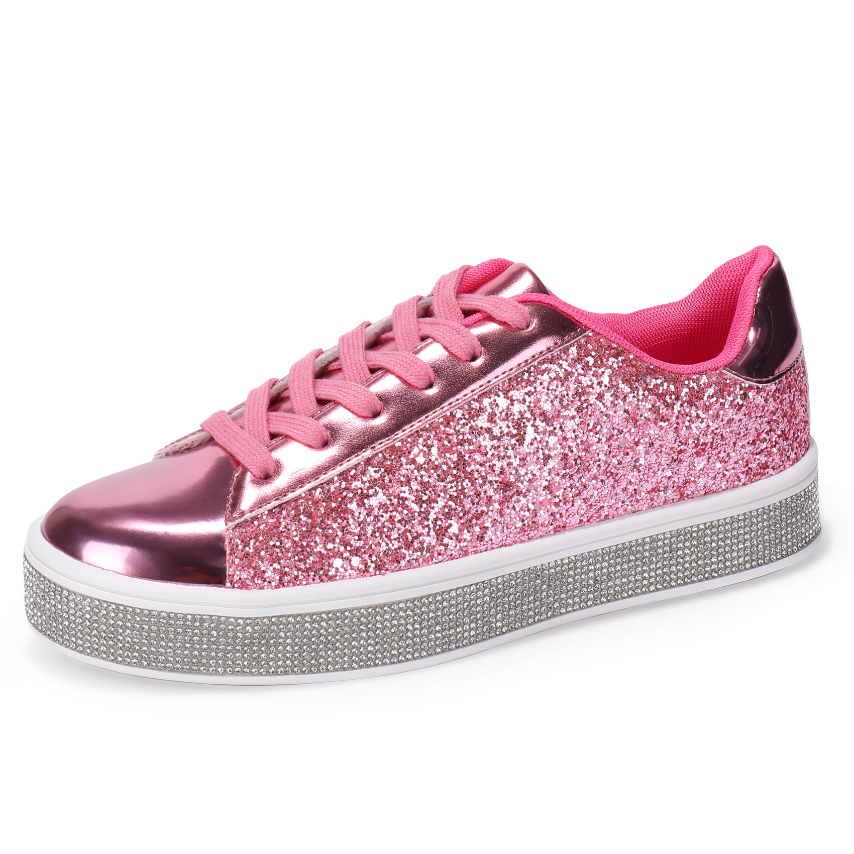 Women's Glitter Tennis Sneakers Neon Dressy Sparkly Sneakers Rhinestone Bling Wedding Bridal Shoes Shiny Sequin Shoes Pink Size 11